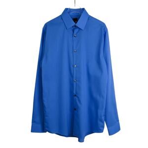 J. Ferrar Blue Men's Button Down Dress Shirt Medium Cotton Blend Professional